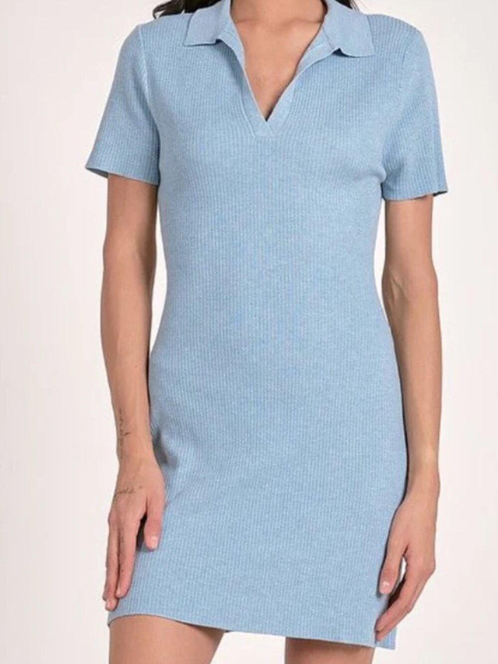 Elan Ribbed Knit Collared Mini Dress